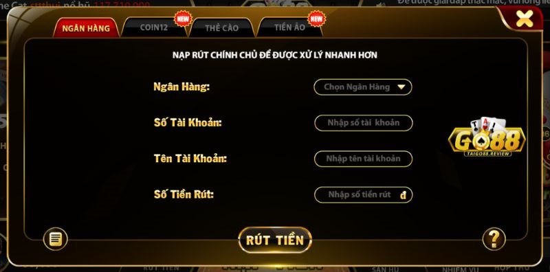 Các hình thức rút tiền Go88